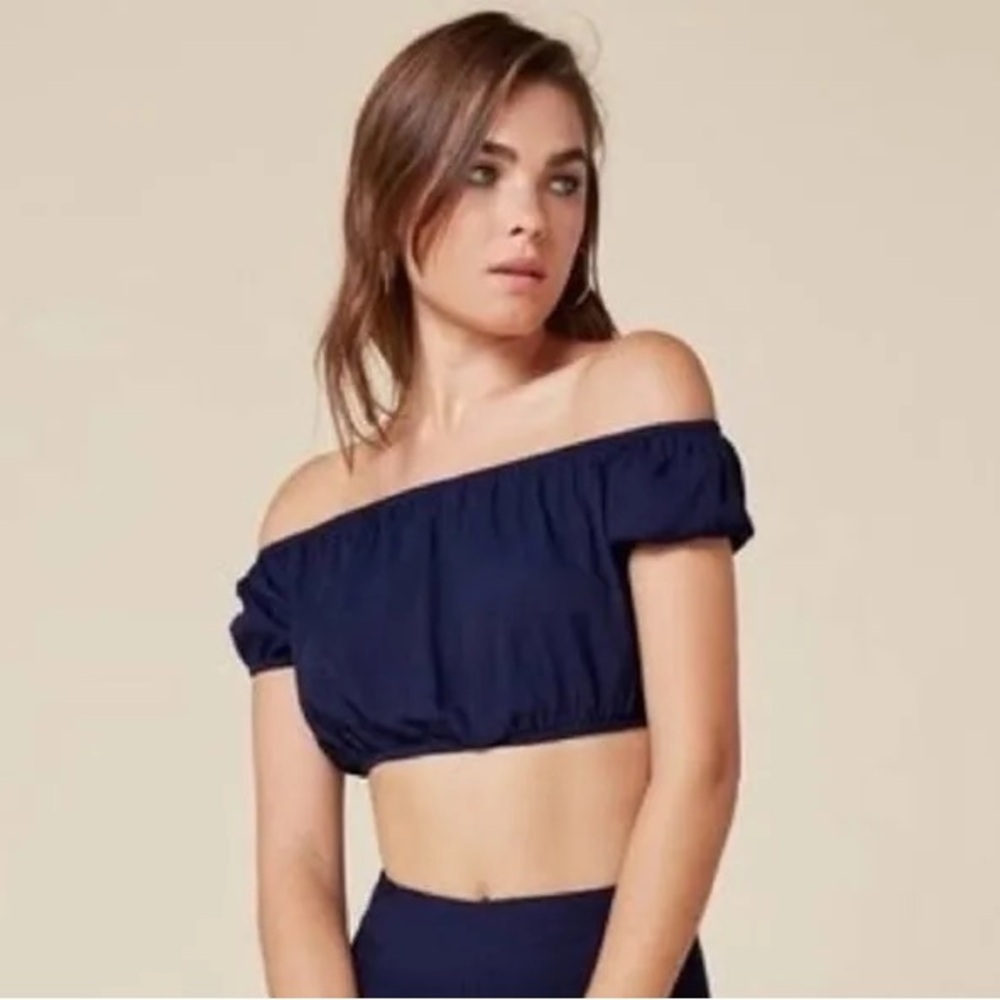 Reformation Blue Rose Off the Shoulder Top - Picture 3 of 4